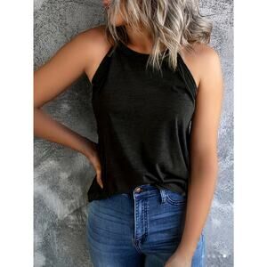 Women’s Black Halter Style High Neck Tank Top Size Large